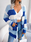 Woman in striped open-front cardigan