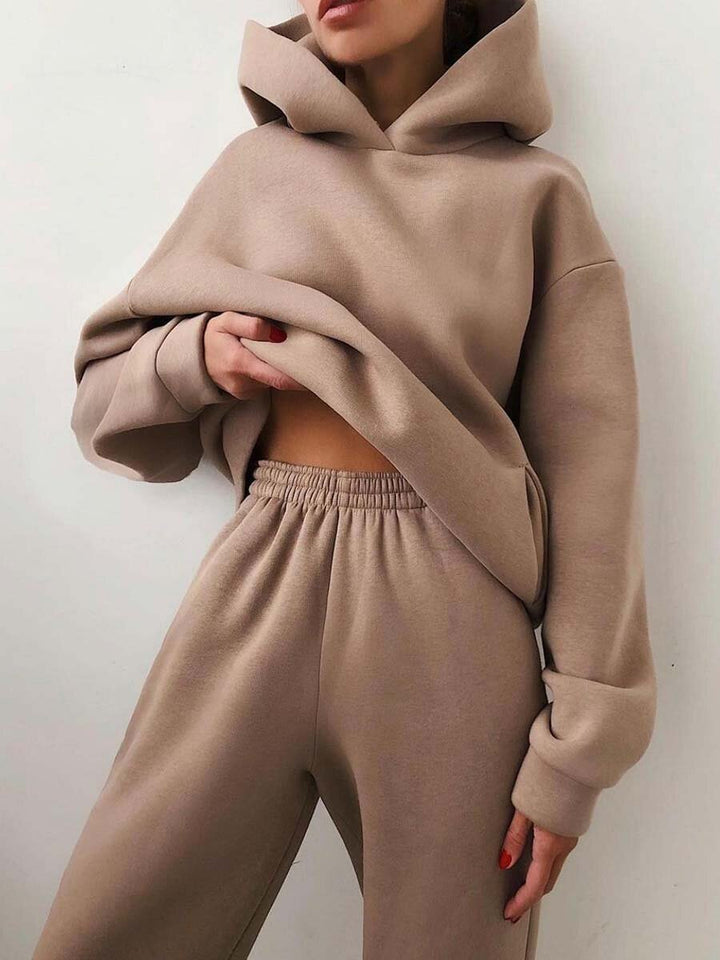 Woman in a hoodie and joggers tracksuit