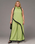 Genevieve | Contrast Trim Sleeveless Layered Top And Wide Leg Trousers Set