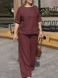Briony - Women Round Neck Long Sleeve Trousers Set