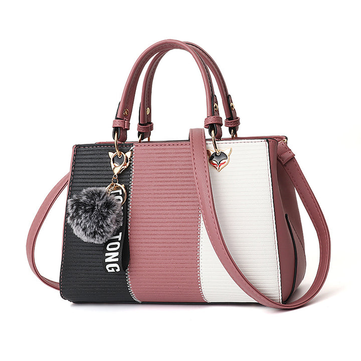 Colour-block handbag with pompom charm