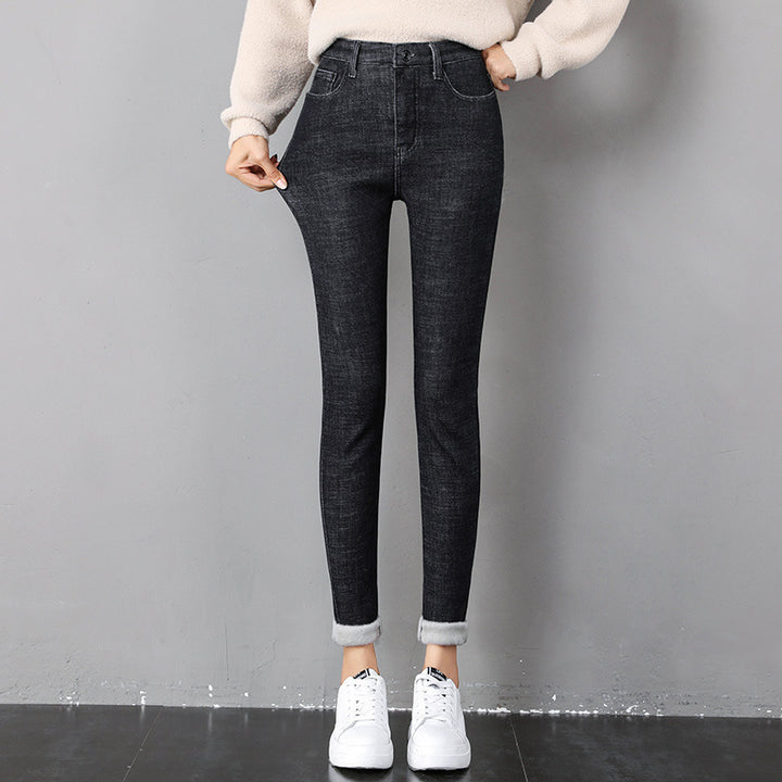 Woman in fleece-lined skinny jeans