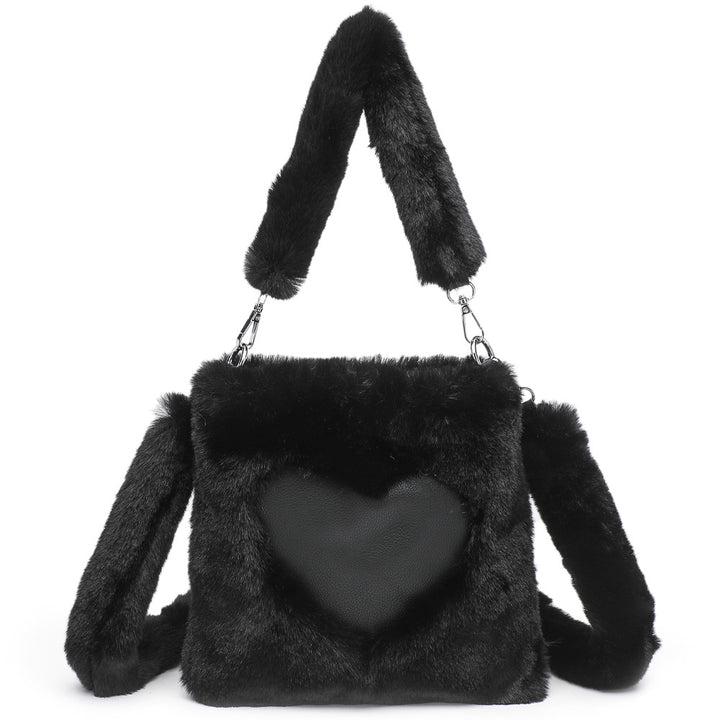Fluffy heart shoulder bag