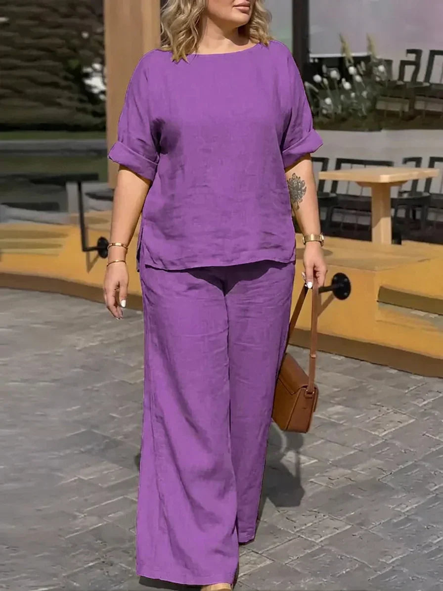 Elke - Women Round Neck Long Sleeve Trousers Set