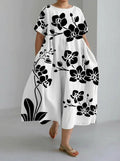 Amity | Elegant Casual Black Floral Loose  Dress