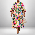 BONNIE | Bloom Print Midi with Sculpted Waist and Flowing Grace