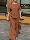 Pernille - Women Round Neck Long Sleeve Trousers Set