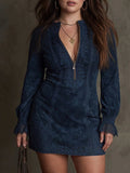 Layla – Blue Suede Mini Dress with Lace
