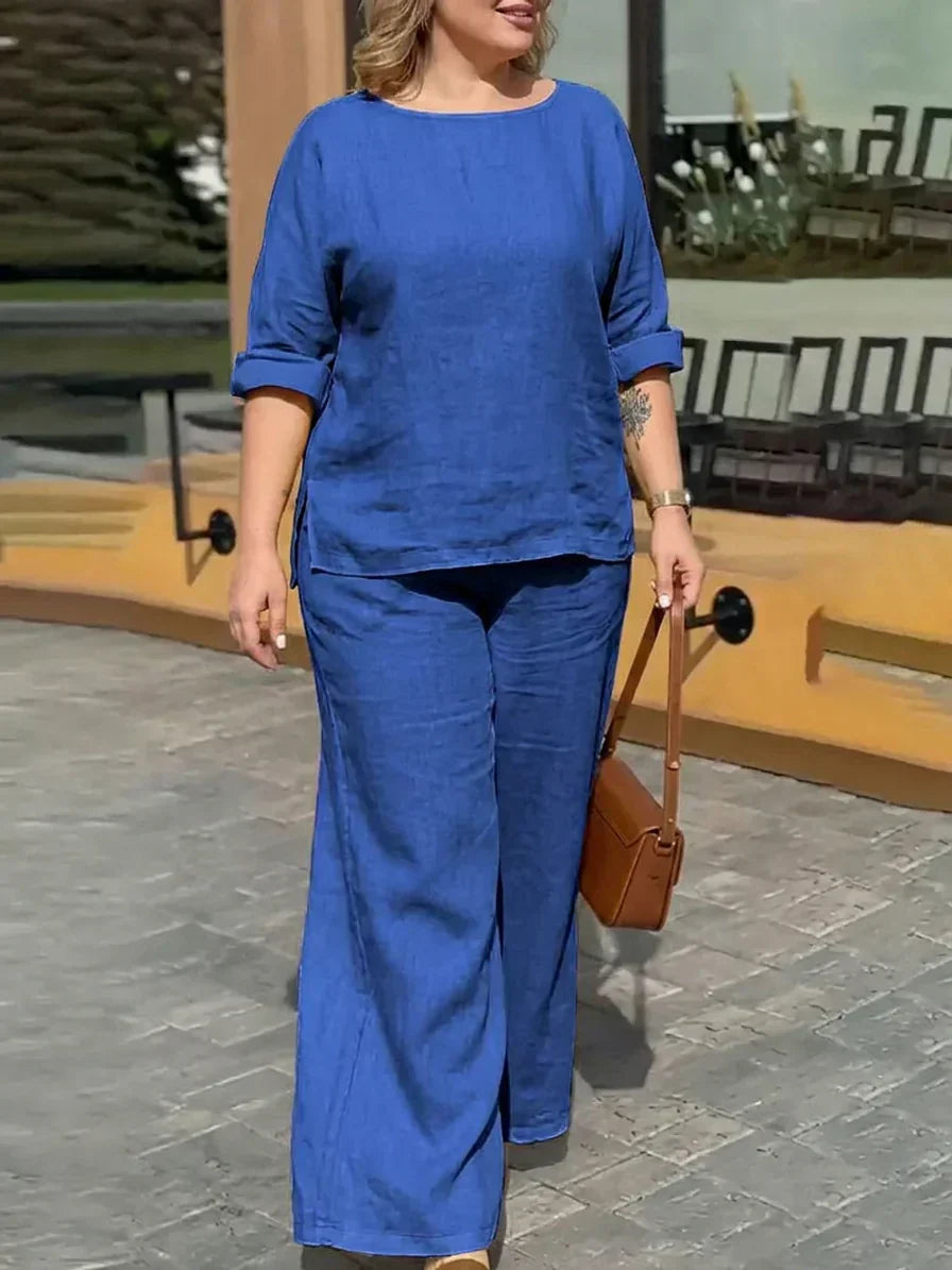Nerissa - Women Round Neck Long Sleeve Trousers Set