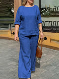 Nerissa - Women Round Neck Long Sleeve Trousers Set