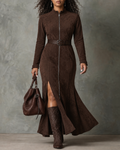 Cosima | Suede Dress with Belt and Zipper