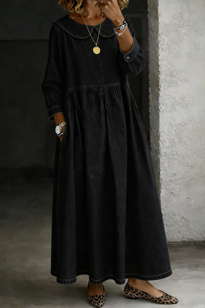 Zora | Round Neck Long Sleeve Denim Dress