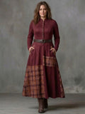 Cleo | Plaid Patchwork Button-Front Maxi Dress with Belt