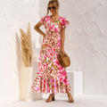 Floriane | Women’s Floral V-Neck Ruffle-Sleeve Maxi Dress