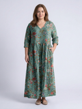 Eira | Floral V Neck Three Quarter Sleeve Maxi Dress