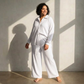 Petra | Ribbed Button-Up Shirt & Wide-Leg Pants Two-Piece Set
