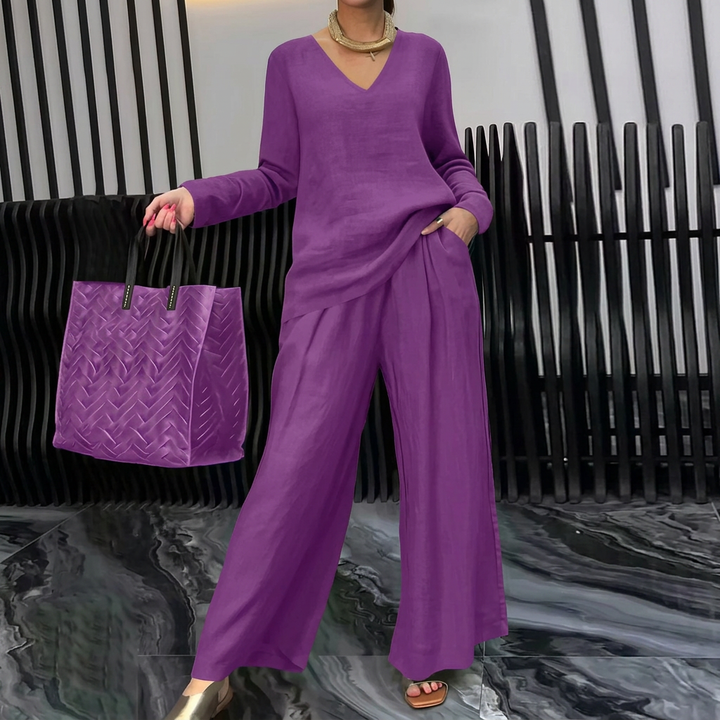 Pia - Women Cotton V-neck Co-Ord Set