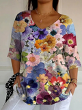 Women's Vintage Lovely Floral Art Print Casual Pullover Knit