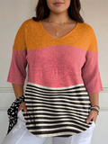 Women's Abstract Line Pattern Art Print Casual Knit Pullover