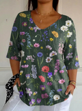 Tindra Spring Botanical Garden Pattern Printed Women's Casual Pullover Knit
