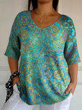 Women's Retro Art Print Casual Pullover Knit
