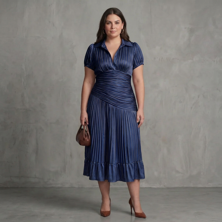 Vita | Pleated Waistline Stripe Midi Dress