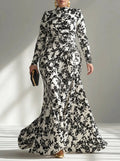 Aurelia | Black and White Pattern Stretch Mix Wrap Dress