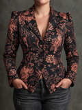 Women's Floral Jacquard Blazer Single-Breasted Tailored