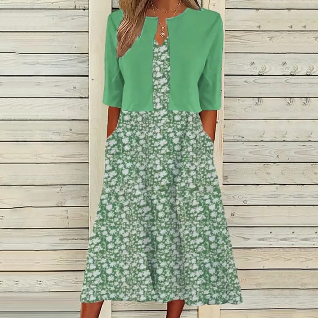Women’s Floral Midi Dress with Cropped Jacket Set