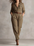 Alessia - Brown Sophisticated Plaid Jumpsuit