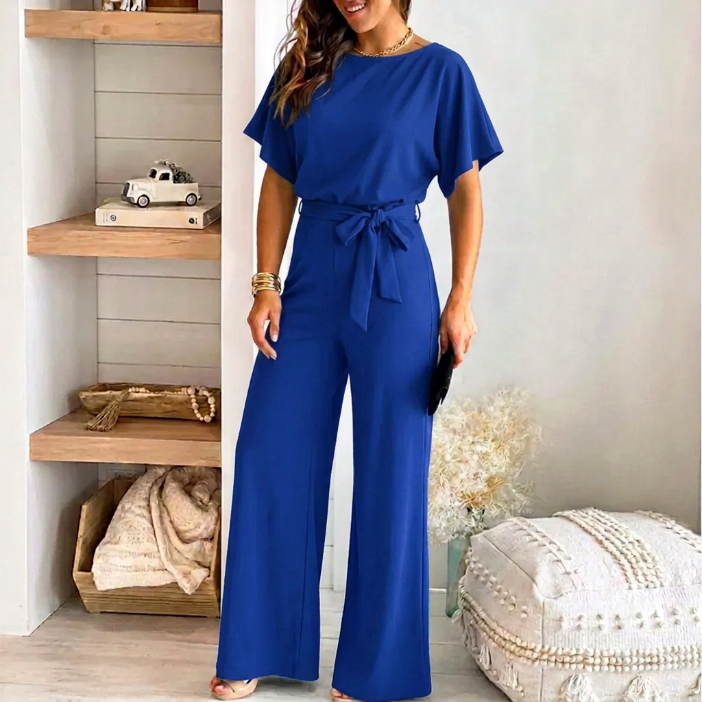 Zaina | Flutter Sleeve Tie-Waist Wide-Leg Jumpsuit