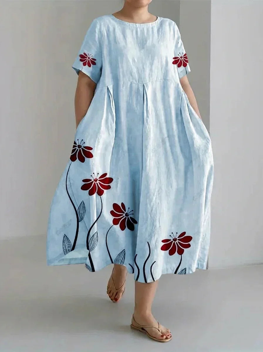 Oleander | Retro Botanical Floral Design Printed Casual Loose Dress
