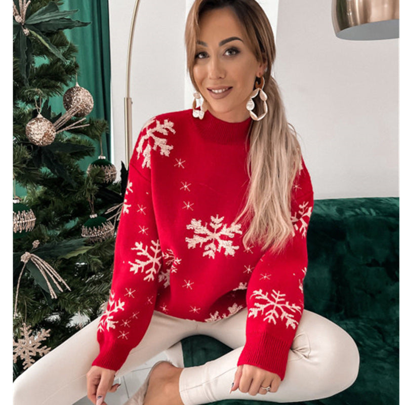 Woman in a fluffy snowflake Christmas jumper
