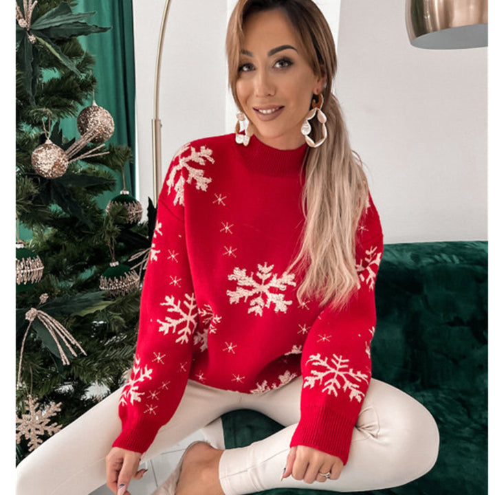Woman in a fluffy snowflake Christmas jumper
