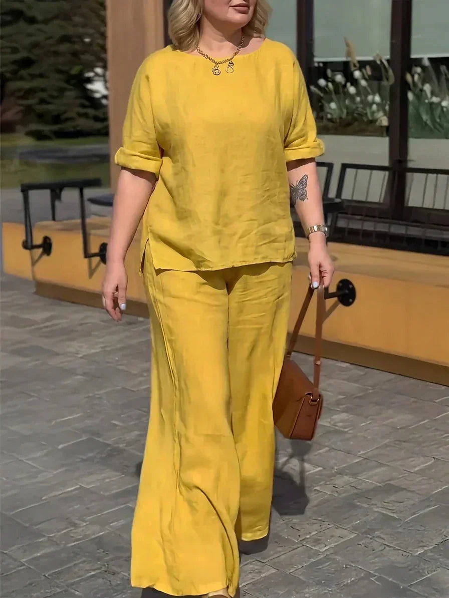 Verena - Women Round Neck Long Sleeve Trousers Set