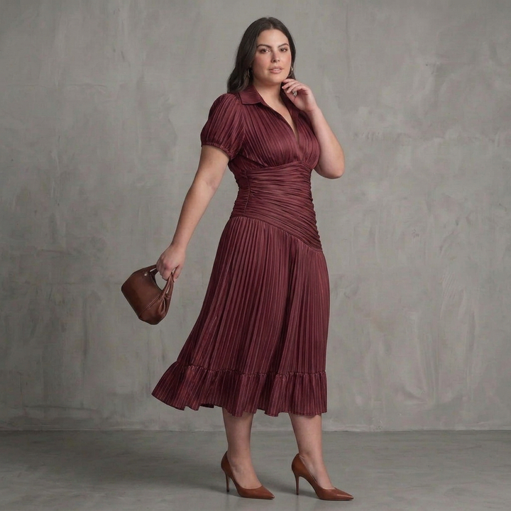 Vita | Pleated Waistline Stripe Midi Dress