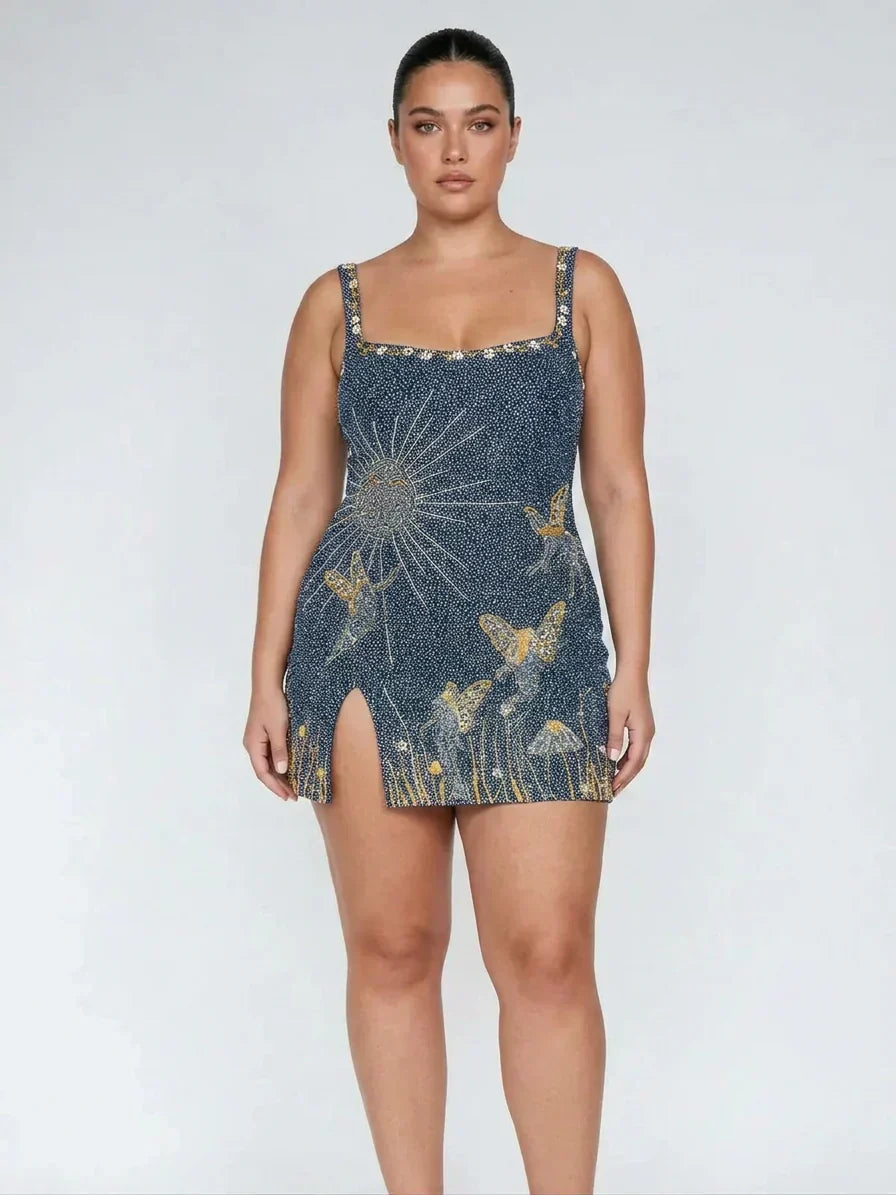 Eira – Midnight Blue Beaded Mini Dress