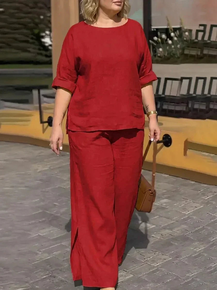 Isolde - Women Round Neck Long Sleeve Trousers Set