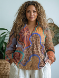 Rhian | Ethnic Style Tribal Pattern Printed Women's Casual Long Sleeve
