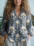 Cataleya | Women's Vintage Lovely Floral Art Print Casual Long Sleeve Comfortable Cotton Shirt