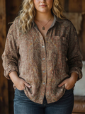 Eulalia | Women's Vintage Art Print Casual Long Sleeve Comfortable Cotton Shirt