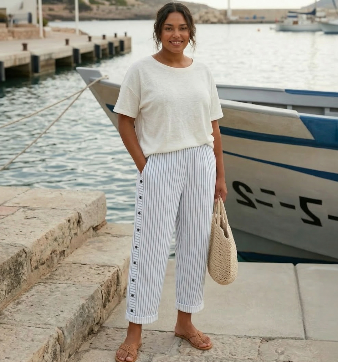 Dilys | Stylish Striped Button Trousers