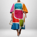 NELL | Abstract Colorblock Midi with Sculpted Waist and Flowing Elegance